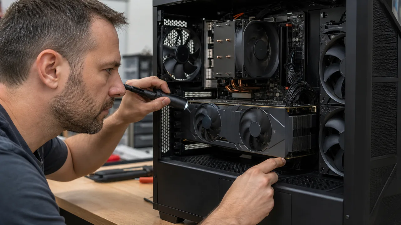 Text-free view of a desktop graphics card and unobstructed case airflow paths