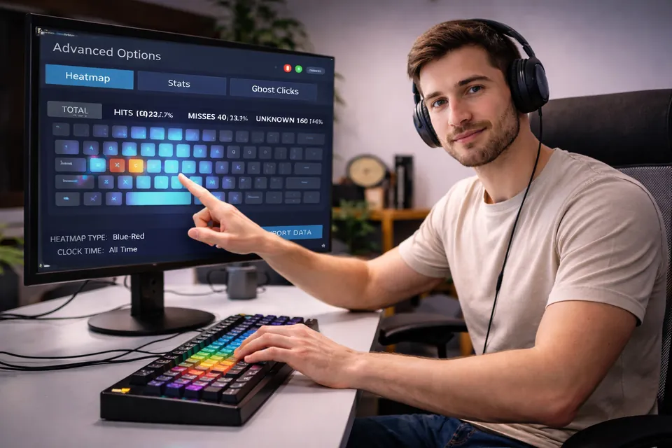 Online keyboard tester showing key press counts — used to identify chattering keys