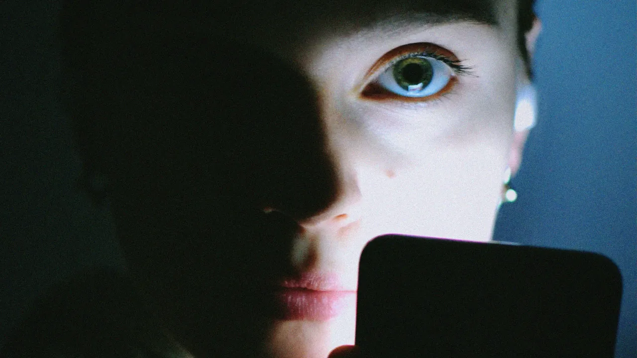 Person checking a smartphone display at low brightness in a dim room