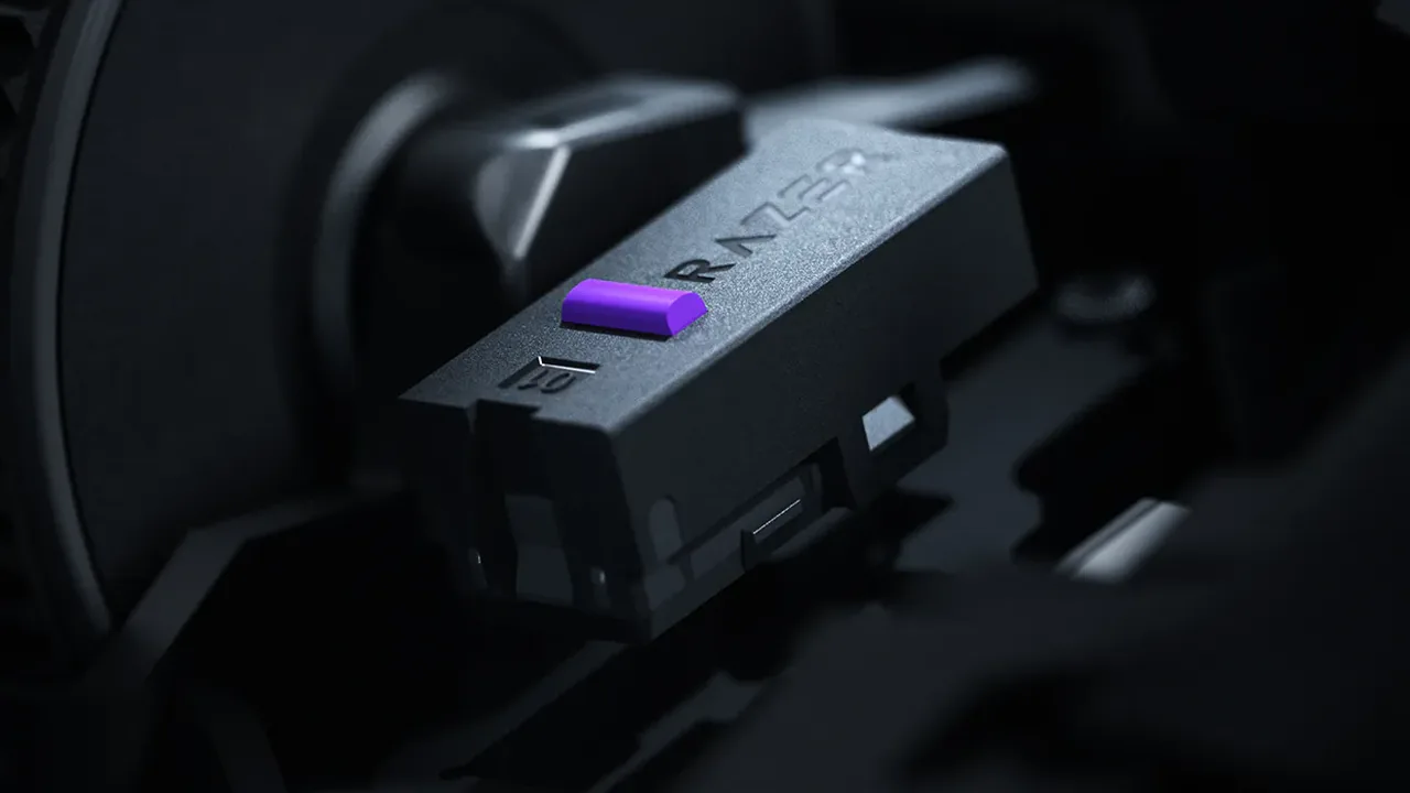 Close view of a Razer Gen-4 optical mouse switch inside the Naga V3 Pro
